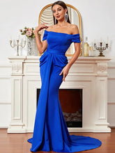Off Shoulder Blue Mermaid Prom Dress
