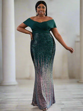 Plus Size Gradient Maxi Sequin Prom Dress