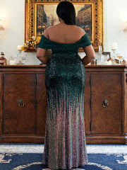 Plus Size Gradient Maxi Sequin Prom Dress