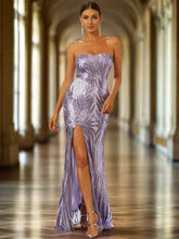 Backless Purple Strapless Sequin Prom Dress