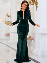 Long Sleeve Velvet Green Evening Dress