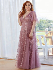 Leaf Sequin Ruffled Bridesmaid Dress