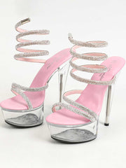 Rhinestone Cross Platform Transparent High Heels
