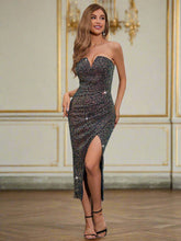 Strapless Sequin Ruched Cocktail Dress