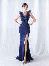 Ruffled Split V-neck Mermaid Prom Dress