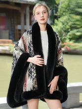 Geometric Faux Fur Trim Cape Shawl
