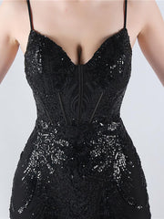 Spaghetti Blue Sequin Coset Prom Dress