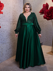 Plus A-line Cutout Sequin Prom Dress