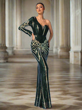 Green One Shoulder Sequin Mermaid Prom Dress