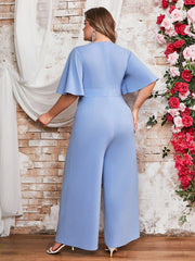 Plus Casual V-neck Ruffled Jumpsuits