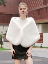 White Short Faux Fur Knitted Poncho Shawl