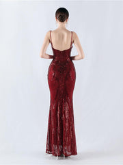 Spaghetti Blue Sequin Coset Prom Dress