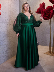 Plus A-line Cutout Sequin Prom Dress