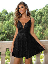 Spaghetti Sequin A-line Party Dress