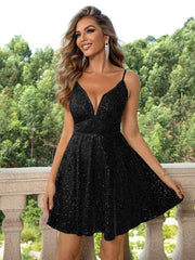 Spaghetti Sequin A-line Party Dress
