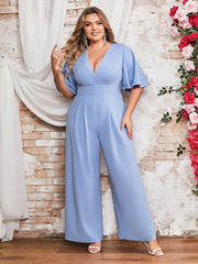 Plus Casual V-neck Ruffled Jumpsuits