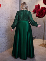 Plus A-line Cutout Sequin Prom Dress