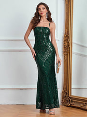 Green Sequin Back Cross Spaghetti Cocktail Dress