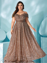 Plus Cold Shoulder Shimmer A-line Prom Dress