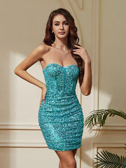 Strapless Sequin Corset Mini Party Dress