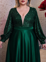 Plus A-line Cutout Sequin Prom Dress