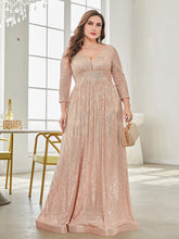 Long Sleeve V-neck Sequin Wedding Guest Dress