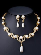 Teardrop Pearl Necklace Earrings Gold Set MRL20001
