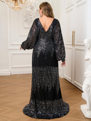 Plus Size Graphic Sequin A-line Prom Dress