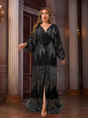 Plus Size Graphic Sequin A-line Prom Dress