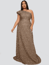 Plus One Shoulder A-Line Sequin Evening Dress