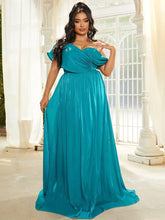Plus Size One Shoulder A-Line Emerald Blue Bridesmaid Dress