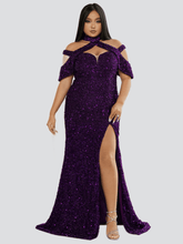 Plus Size Halter Sequin Prom Dress