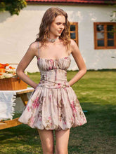 Vintage Strapless A-line Floral Homecoming Dress