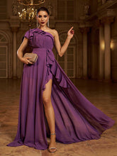 Purple Ruffled A-line Bridesmaid Dress