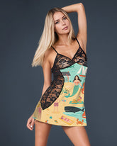 Islands Mermaid Print Lace Graffiti Mini Dress