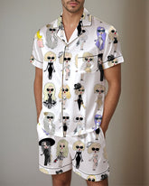 Men Music Theme Graffiti Satin Pajama Set