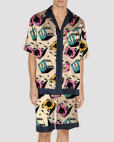 Men Car Pattern Satin Pajama Set