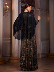Black Panel Sequin Elegant Abayas SL30074