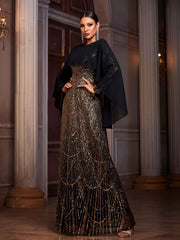 Black Panel Sequin Elegant Abayas SL30074