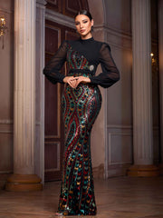 Multicolor Sequin Graphic Elegant Prom Dress SL30079