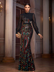 Multicolor Sequin Graphic Elegant Prom Dress SL30079