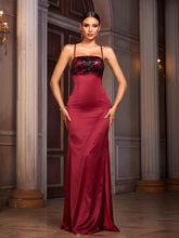 Red Panel Spaghetti Backless Prom Dress SL30106
