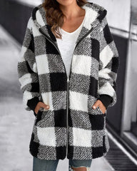 Hoodie Plaid Loose Overcoat