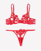Kiss Print Embroidery Garter Lingerie Sets