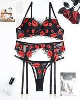 Embroidery Print Set with Garter Belts