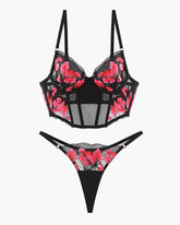 Embroidered Corset Bra and Thong 2 Sets