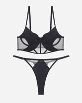 Push Up Mesh Hollow Bra and Thong Set