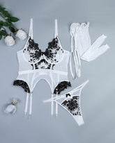 Embroidered Patchwork Corset Sets with Stockings