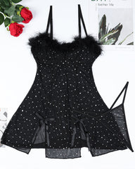 Diamond See-Through Elastic Slit Dress Set