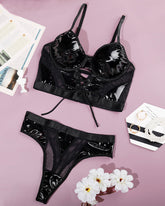 PU Mesh Splicing Bra Set